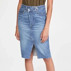 Free People Boyish The Andy Denim Skirt High Rise Midi Senso size 26 Front Slit